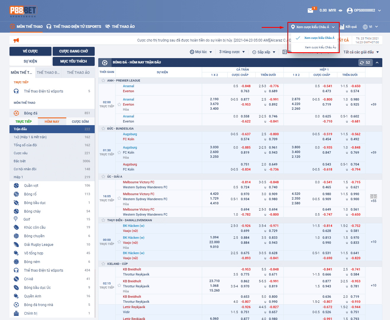 P88.bet - Kiểu cược châu Á