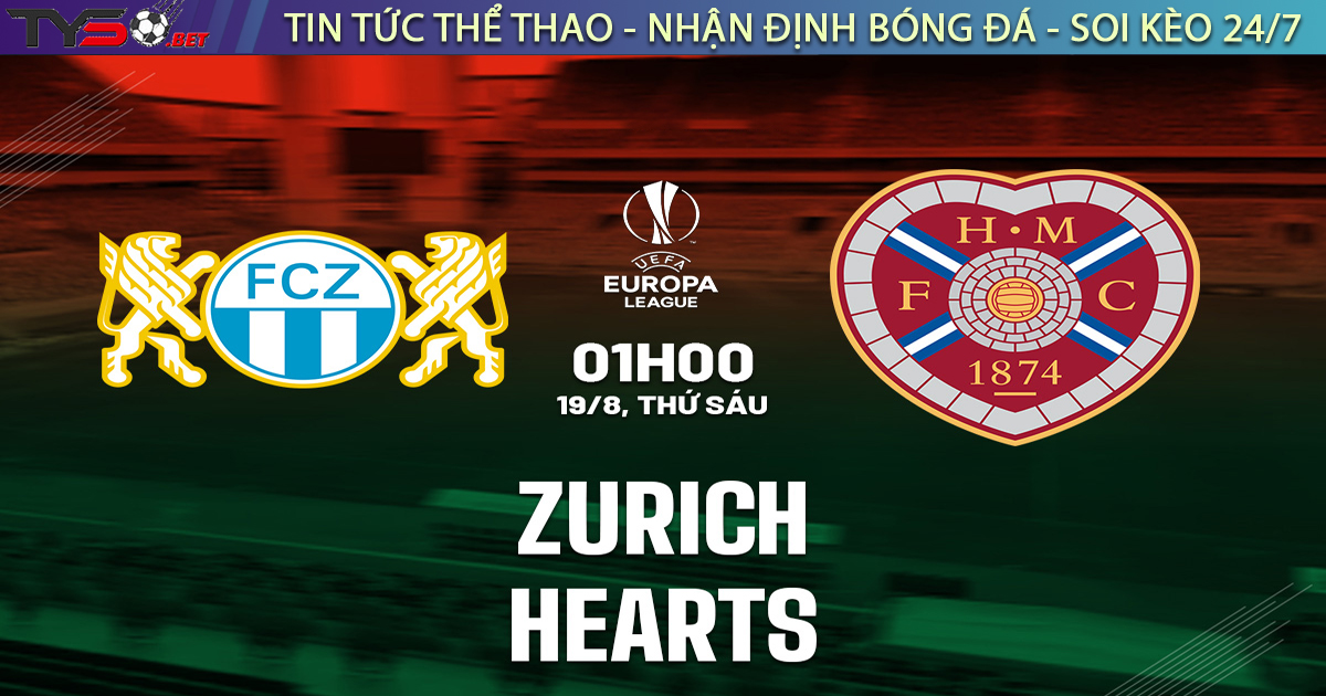 Nhận định bóng đá Zurich vs Hearts 00h00 ngày 19/8
