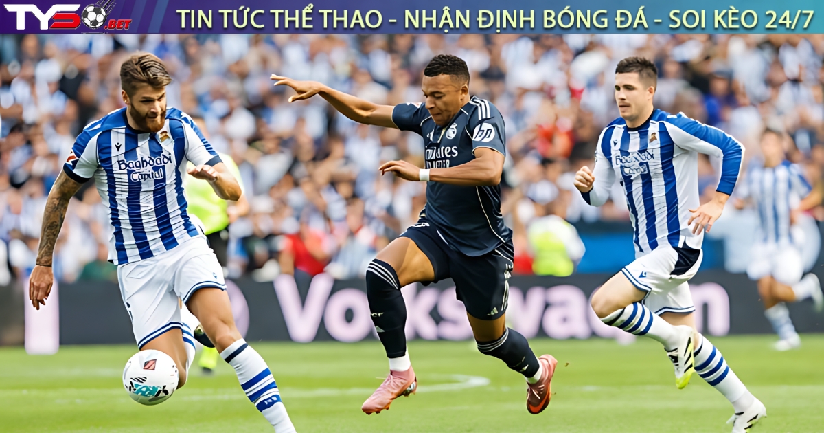 Mbappe giúp Real Madrid thắng nghẹt thở Sociedad dù thiếu người