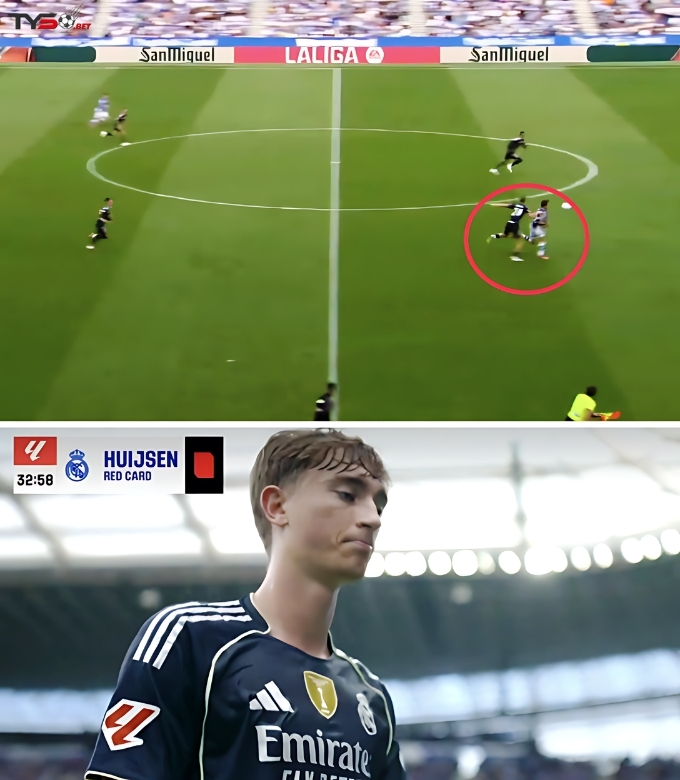 Dean Huijsen phán đoán sai điểm rơi, để Mikel Oyarzabal bứt tốc thoát xuống