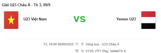 Vào ngày 9/9, U23 Việt Nam sẽ bước vào trận đấu cuối cùng tại vòng loại U23 châu Á 2026, đối thủ là U23 Yemen