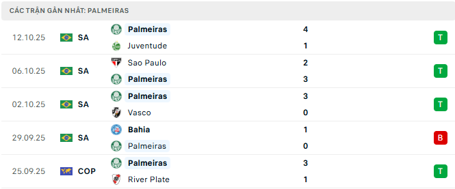 Các trận gần nhất: Palmeiras