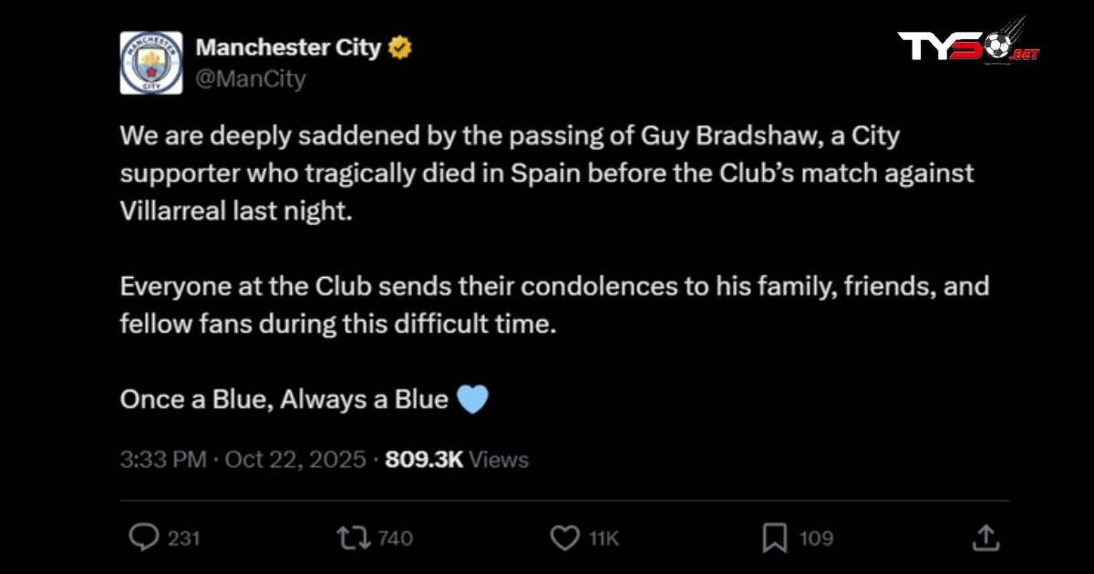 Man City đau buồn trước sự ra đi của cổ động viên trung thành ngay trước trận gặp Villarreal
